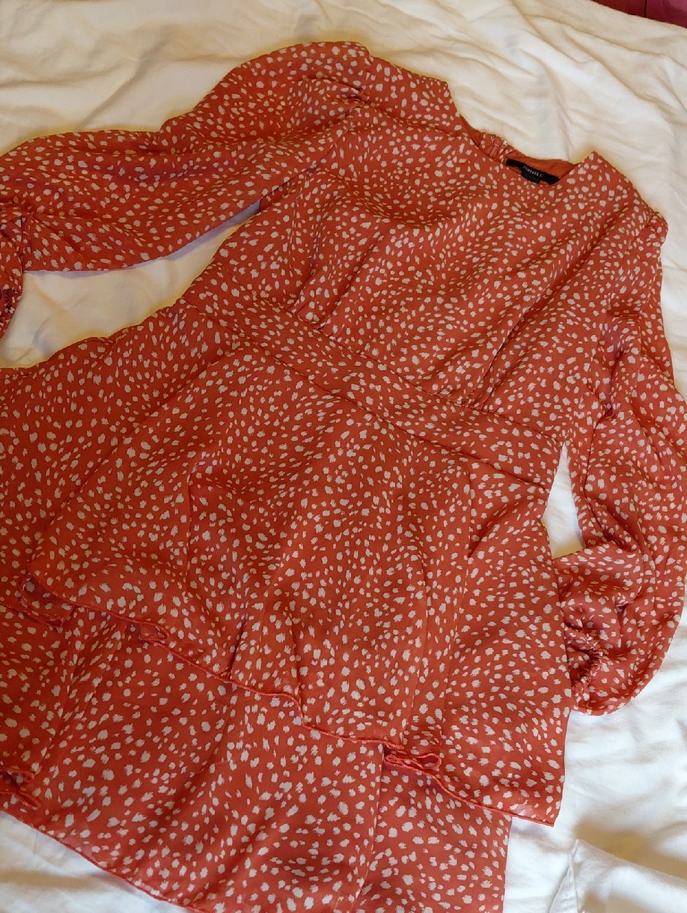 Forever 21 Dusty Rose Printed Long-Sleeve Tiered Dress